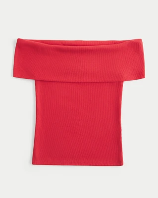 Ribbed Off-the-Shoulder Foldover Top