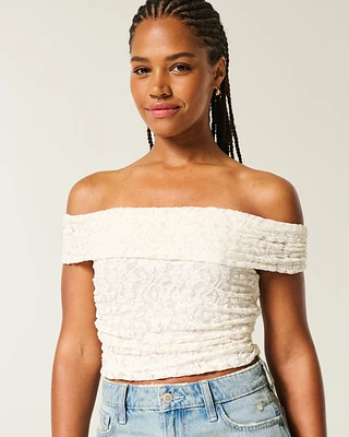 Lace Foldover Off-the-Shoulder Top
