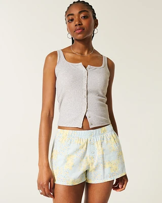 Ribbed Button-Through Square-Neck Tank