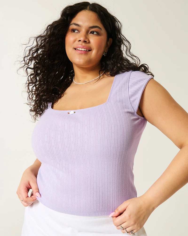 Pointelle Square-Neck Top