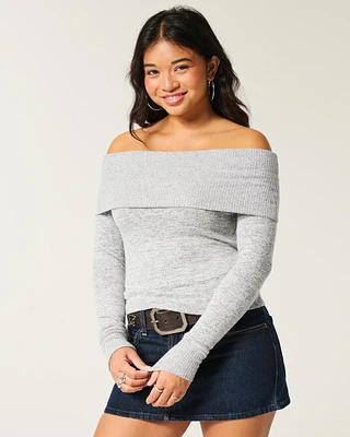 Long-Sleeve Foldover Off-the-Shoulder Top