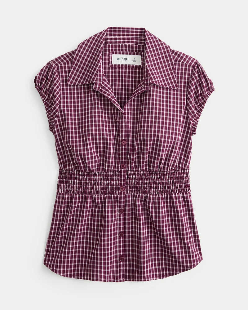 Smocked Waist Poplin Shirt