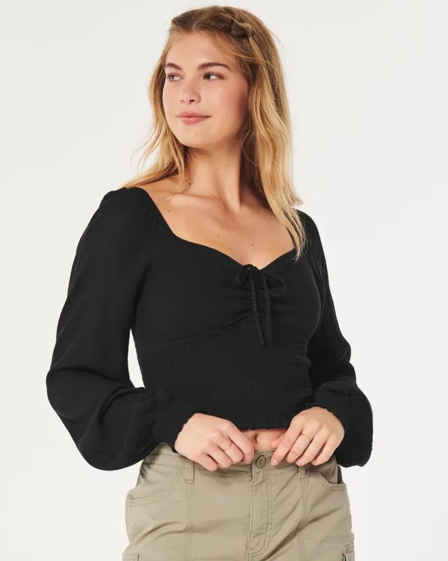 Hollister Smocked Long-Sleeve Cinch-Front Top