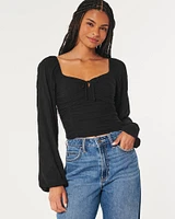 Long-Sleeve Ruched Waist Top