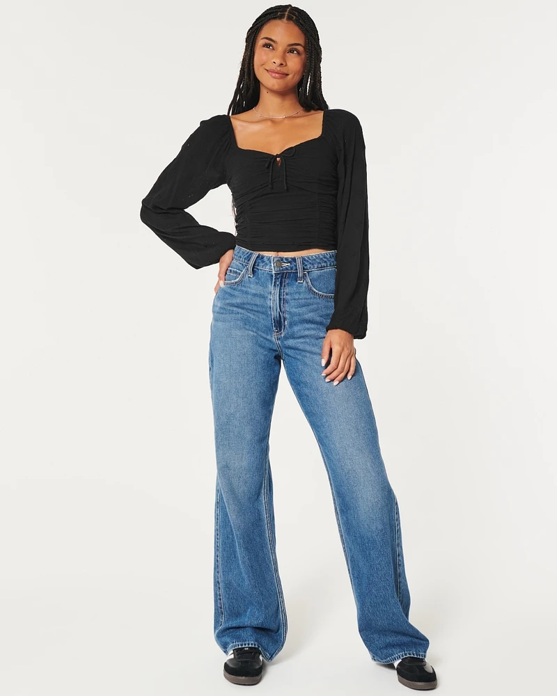 Long-Sleeve Ruched Waist Top