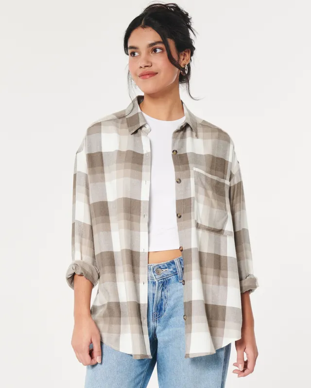 Hollister Co. Women's Long Sleeve Plaid Button Down Shirt Top Side