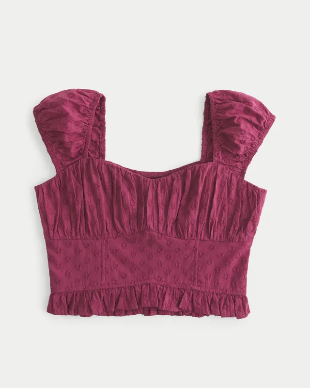 Hollister crop top with puff sleeves in pink