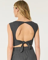 Linen-Blend Open Back top