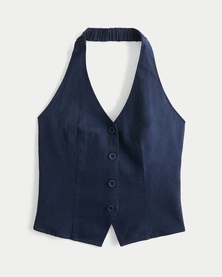 Linen-Blend Open-Back Vest