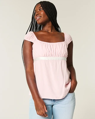 Easy Satin Tie Babydoll Top