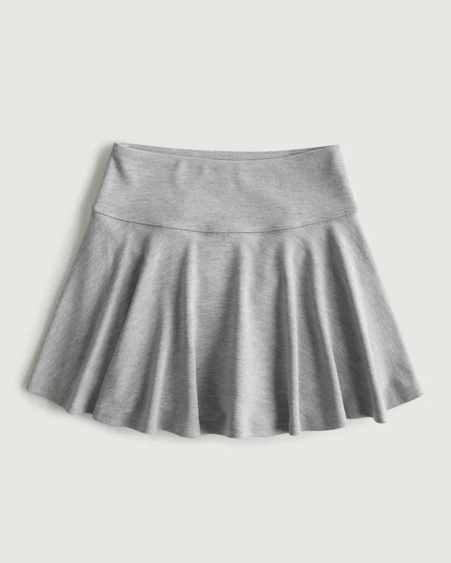 Charcoal Grey Woven Foldover Waist Skater Skirt | PrettyLittleThing AUS