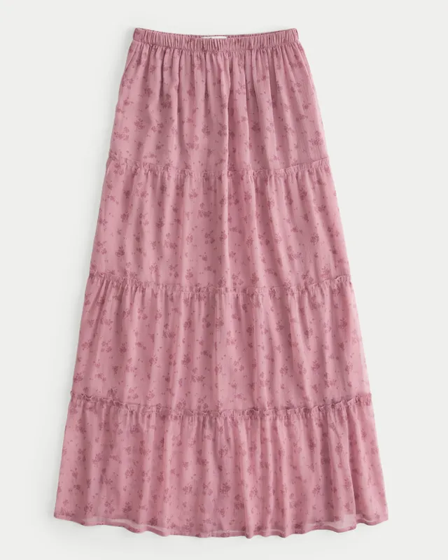 Hollister Co. ULTRA HIGH-RISE CREPE MAXI SKIRT - Maxi skirt - BLACK DITSY  FLORAL/black 