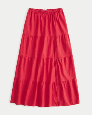 Ultra High-Rise Tiered Linen Blend Maxi Skirt