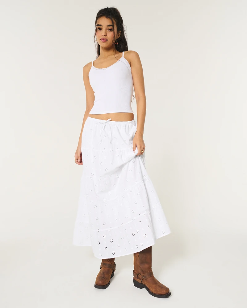 Tiered Eyelet Maxi Skirt