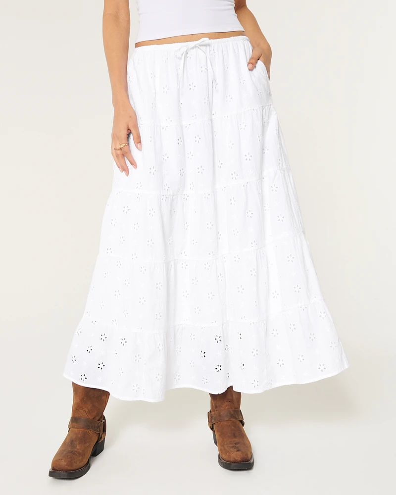 Tiered Eyelet Maxi Skirt