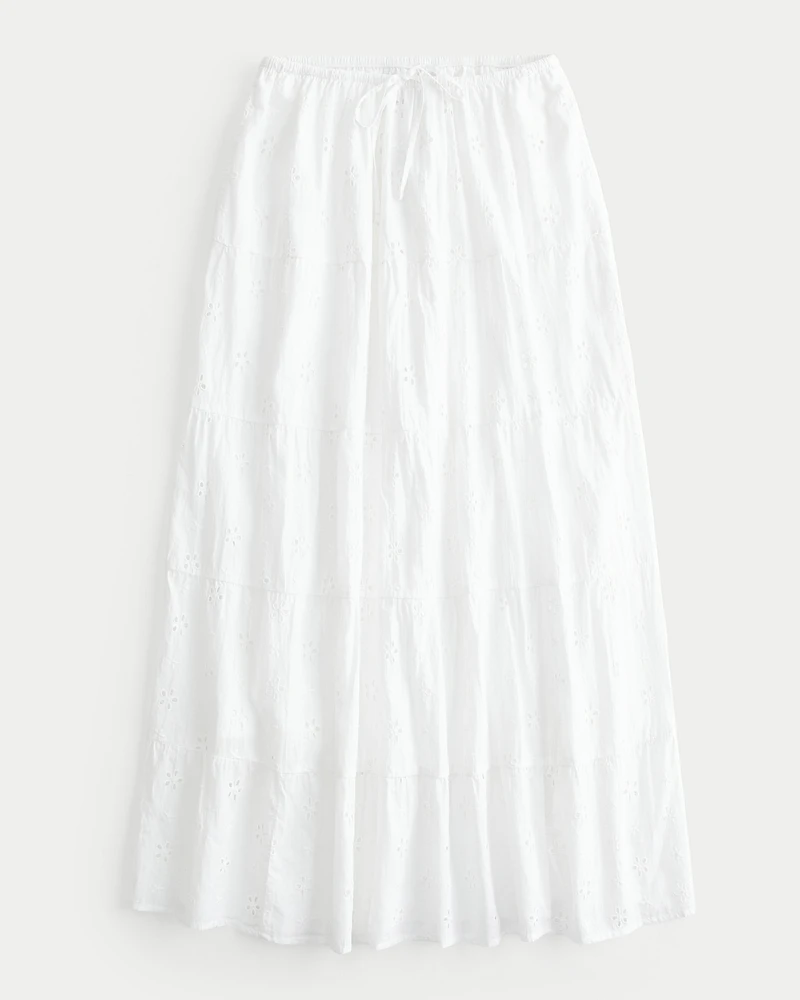 Tiered Eyelet Maxi Skirt