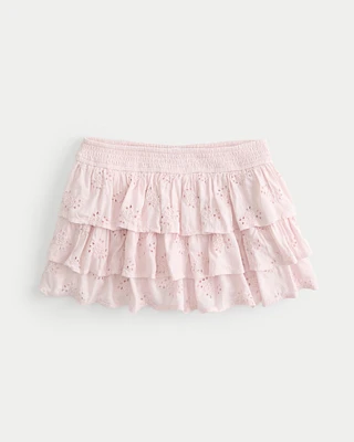 Low-Rise Tiered Eyelet Mini Skort