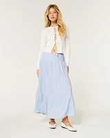 Tiered Linen-Blend Maxi Skirt