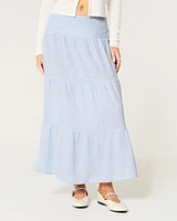 Tiered Linen-Blend Maxi Skirt