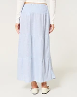 Tiered Linen-Blend Maxi Skirt