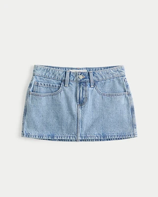 Low-Rise Bow Applique Denim Mini Skort