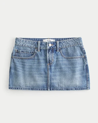 Low-Rise Medium Wash Denim Mini Skort