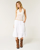 Embroidered Hem Midi Skirt