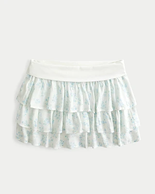 Foldover Waist Ruffled Mini Skort