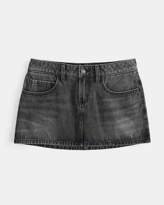 Low-Rise Washed Black Denim Mini Skort