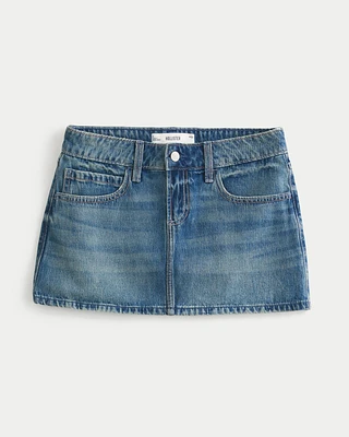 Medium Wash Embroidered Denim Mini Skort