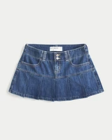 Low-Rise Dark Wash Pleated Denim Mini Skort
