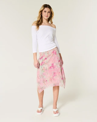 Asymmetrical Hem Chiffon Midi Skirt