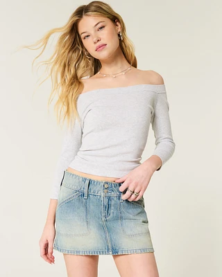 Low-Rise Y2K Chop Pocket Denim Mini Skort
