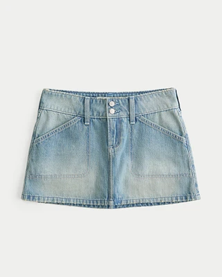 Low-Rise Y2K Chop Pocket Denim Mini Skort