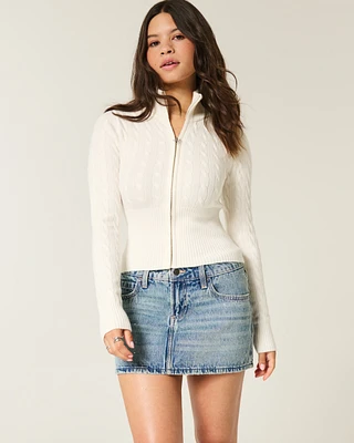 Low-Rise Rhinestone Denim Mini Skort
