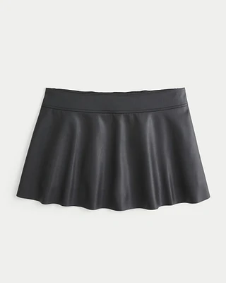 Mid-Rise Vegan Leather Circle-Cut Mini Skort