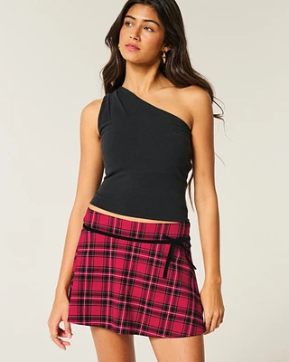 Mid-Rise Plaid Circle-Cut Mini Skort