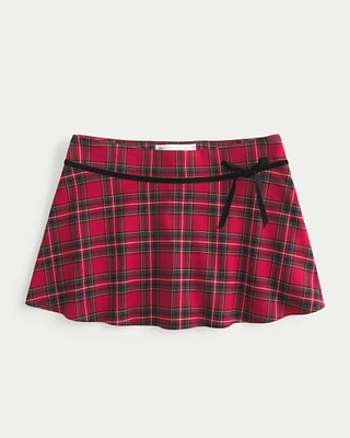 Mid-Rise Plaid Circle-Cut Mini Skort
