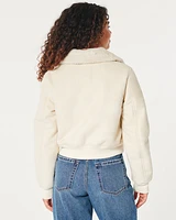 Faux Fur-Lined Suede Crop Bomber Jacket