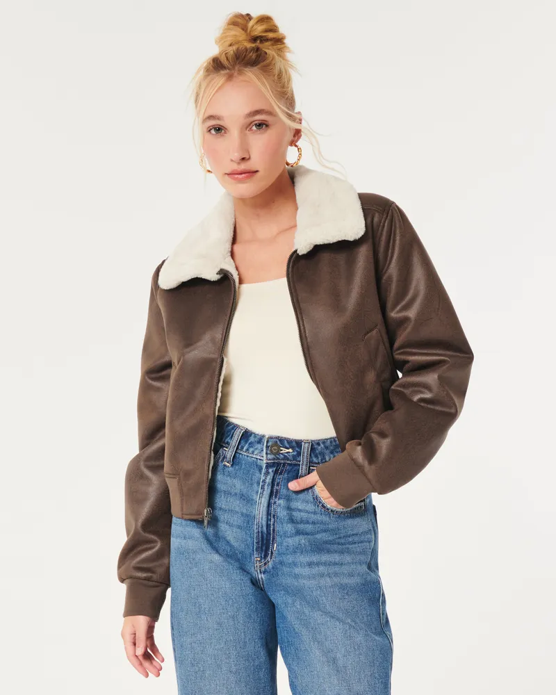 Faux Fur Lined Suede Aviator Jacket