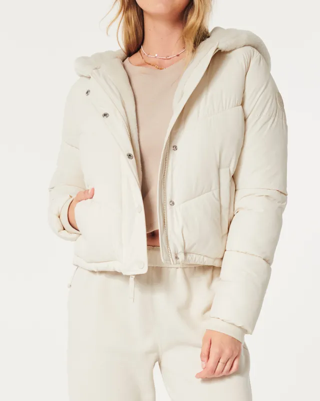 Hollister Co. WIDE CHANNEL COZY PUFFER - Winter jacket - cream/beige -  Zalando.de