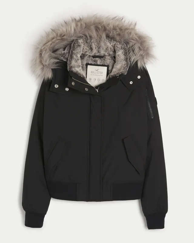 Hollister Faux Fur Lined Parka ($160) ❤ liked on Polyvore featuring  outerwear, coats, black, hooded coat,…