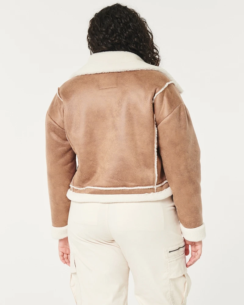 Crop Faux Shearling Biker Jacket