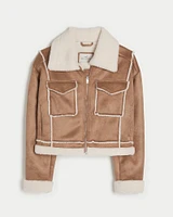 Crop Faux Shearling Biker Jacket