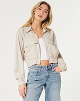 Crop Linen-Blend Bomber Jacket