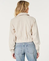 Crop Linen Blend Bomber Jacket