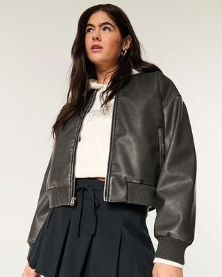 Vegan Leather Bomber Jacket