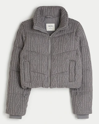Sweater-Knit Mini Puffer Jacket