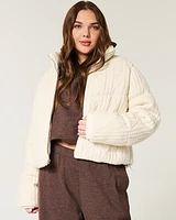 Sweater-Knit Mini Puffer Jacket