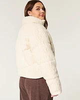 Sweater-Knit Mini Puffer Jacket